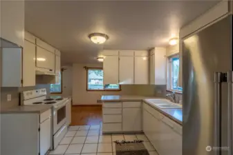 The kitchen is in the center of the home.