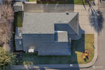 Aerial overhead shows covered patio on left and RV parking on top