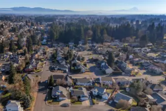 East Aerial has property in front corner.  Left top in distance is Silver Star Mountain and Mt Hood is top right.