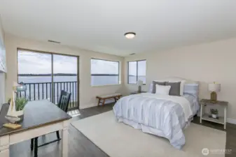 The primary bedroom with great views.