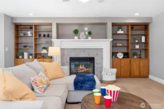 Check out those bookshelves! I challenge you to fill them. How lovely it will be to cozy up with a good book and a fire on demand. Throw in some popcorn and life is great!