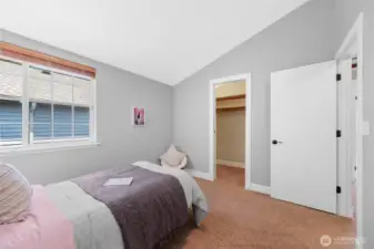 This room features vaulted ceiling and walk-in closet. Perfect for your little prince, princess, or guests.