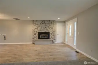 Entryway with fireplace