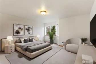 Large primary bedroom with brand new carpet, walk-in closet and lots of natural light. Virtually staged.