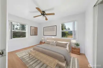 Bedroom on main level. (virtually staged)