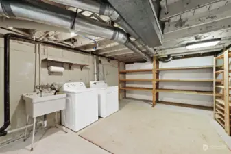 The basement offers plenty of storage for all those Costco items!