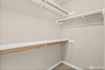 Solid shelving in all closets. Home under construction, photo for illustration only.