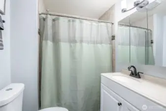The full bath is spacious, updated and centrally located in the home.