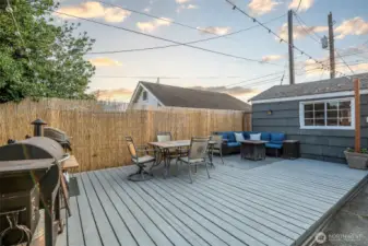 The deck is perfect for outdoor bar b ques under the lights and stars.