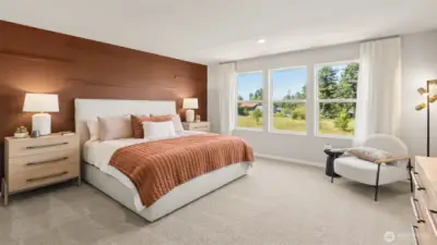 A primary bedroom fit for a KING...king sized bed that is! Even more room to make all your primary bedroom dreams come true; reading area, nightstands etc! Pictures are for representational purposes only, colors and features may vary.