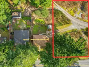 Drone overview outlining boundaries and development potential.