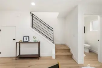 Open rail to second floor, all hardwood stairs