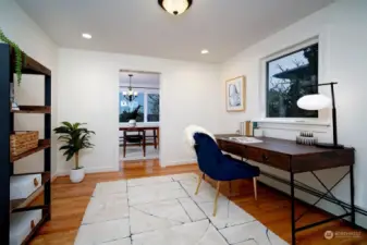 Main floor bedroom is staged as an office.