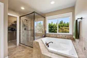 Jetted soaking tub, large tile walk-in shower & walk-in closet- PERFECT for a primary suite.