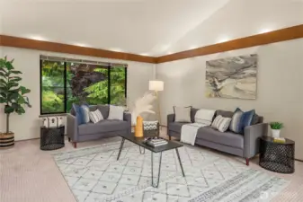 enjoy this unique design with custom woodworking & cantilevered lighting.