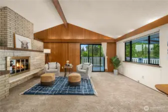 From the family room walk out to your large deck to your backyard.