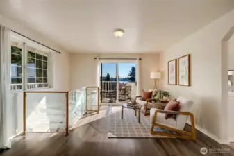Views of the lake through the slider to back deck.