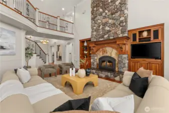 The second floor breezeway looks down upon the great room.