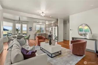 The fully-equiped luxury mother-in-law suite also has a remarkable view of the mountains and Sound.