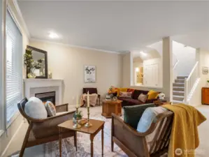 This living room has an inviting feel that encourages lively conversations.