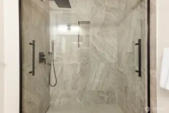Primary shower with luxury rain shower
