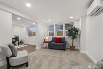 Living Room off Entry with Mini-Split for Heating and Cooling.