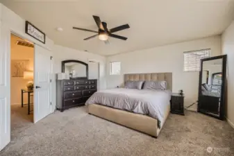 Upper Primary bedroom with walk in closet and large windows