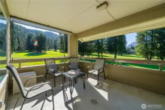 Amazing Dirtyface Peak views from your covered deck overlooking the golf course. Green and lush, and  maintained by someone other than you!