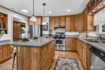 Roomy kitchen with hang out space at the breakfast bar