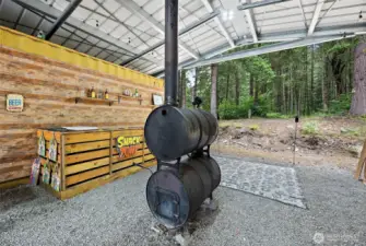 Wood burning stove to keep warm under cover during the colder months.