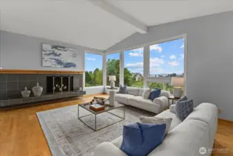 Main Level LR with Wood Fireplace