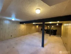 Entertaining space in basement w/wood burning fireplace