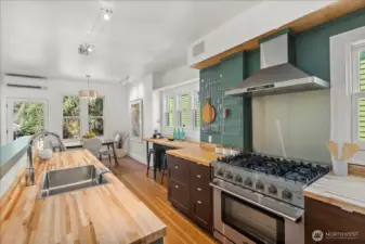 Kitchen open to dining area