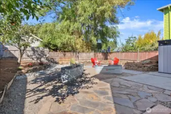 Private fenced backyard
