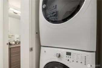 Full sized front loading washer and dryer are included.
