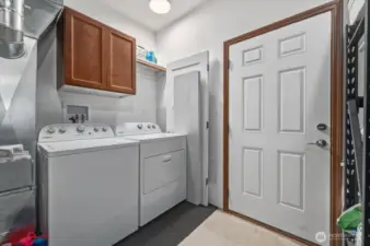 Laundry room in heated garage.