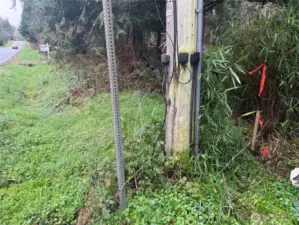 NW corner by power pole.