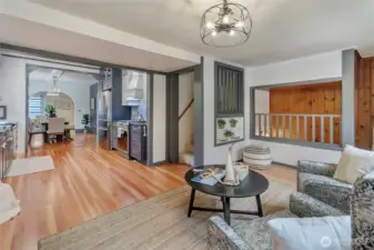 The updated sitting room feels more open and inviting