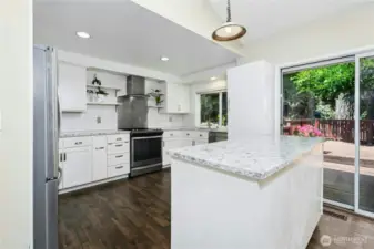 Updated kitchen with movable island