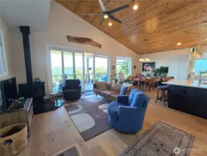 Knotty Pine ceilings and free-standing woodstove