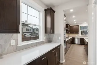 Walk thru Butler's pantry with pantry to the right.