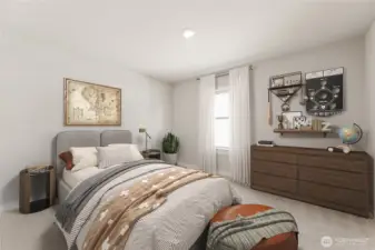 Secondary upstairs bedroom + walk in closet - virtually staged, showing similar plan.