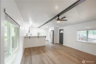 Open concept between living room and kitchen