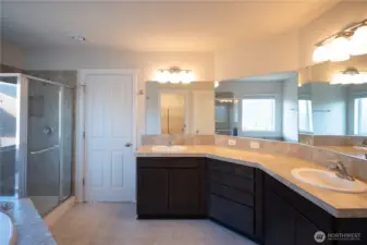 master bath with separate room with toilet