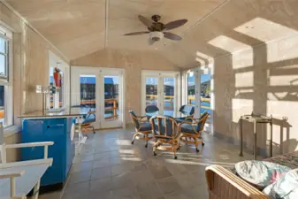 The casita on the dock is a bright and airy space to relax after a day on the water.