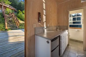 The casita has a kitchenette and a composting toilet.