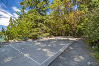 Pickle ball court on the top of the driveway.