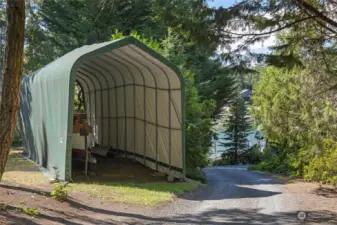 Spacious covered boat or RV storage.