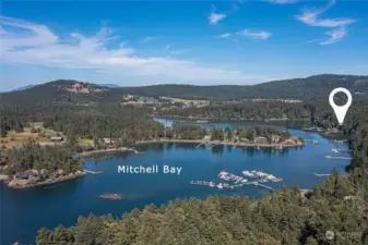 The location on Mitchell Bay. Snug Harbor in the right foreground.