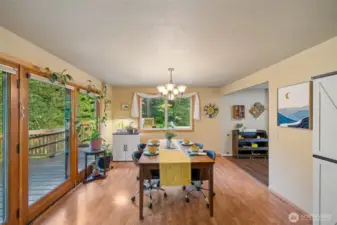 The dinning/flex space off the kitchen can serve as a great room space with many versions of furniture layout.  Plenty of space for reading chairs and a smaller dinning set.  View windows invite the outdoors in.